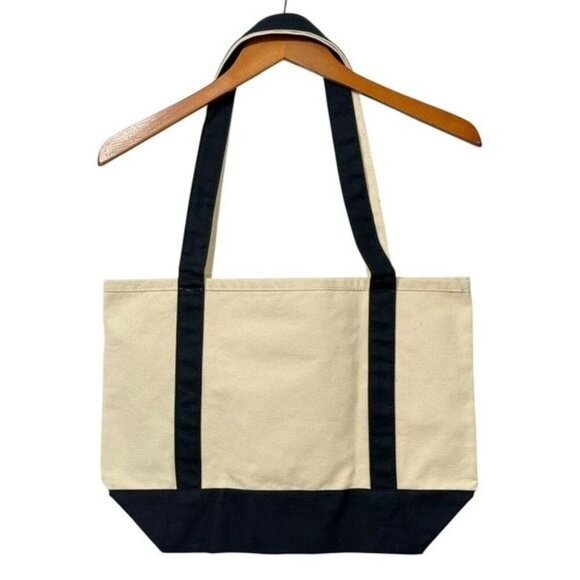 Longines NWOT Canvas Tote Bag Shopper Double Handle Beach Boating Cream Navy - Picture 3 of 9
